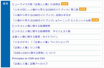 ヒューライツ大阪の「企業と人権」の目次